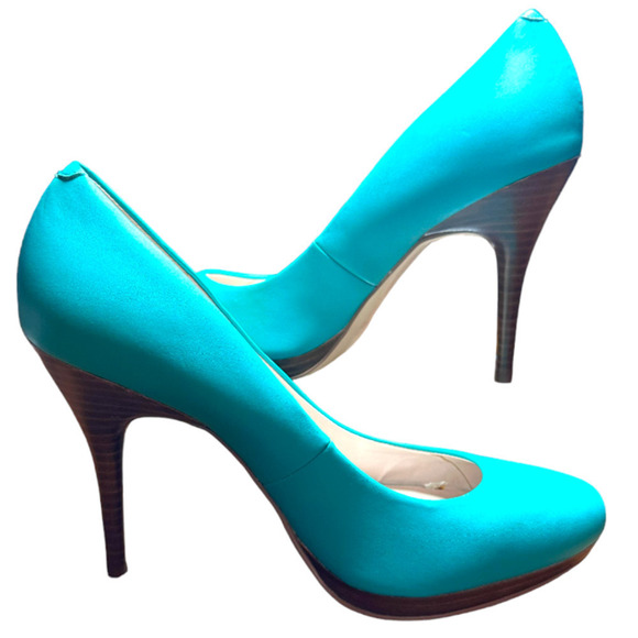 Nine West Kristal Teal and Brown Platform Bright Stiletto Pumps Size 8.5M - Picture 2 of 6